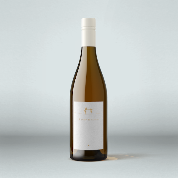 A bottle of Harvey & Harriet white blend on a white background