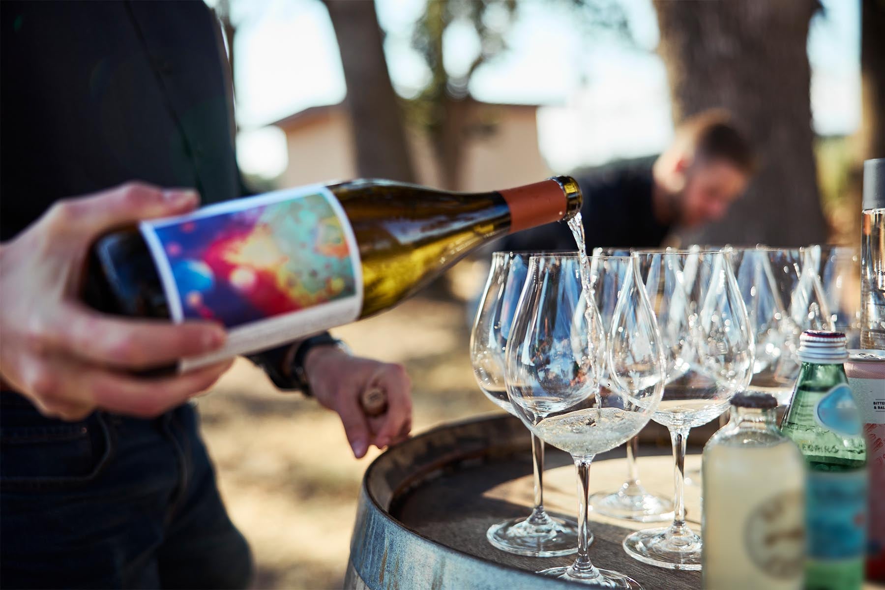 Lingua Franca White Wine pouring into glasses