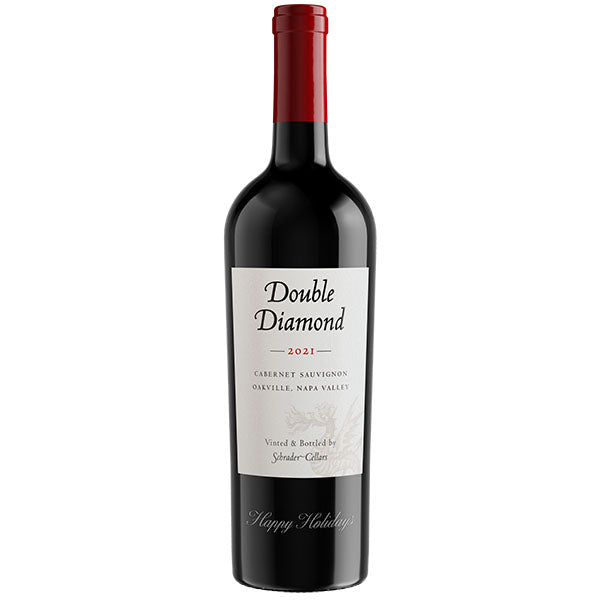 A bottle of Double Diamond 2021 Cabernet Sauvignon from Distille de Napa Valley, featuring a white label with black text and a red foil capsule on a white background.