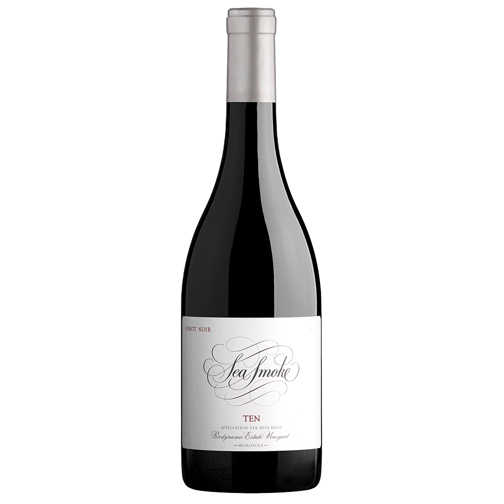 Bottle of Sea Smoke Ten Pinot Noir on a white background
