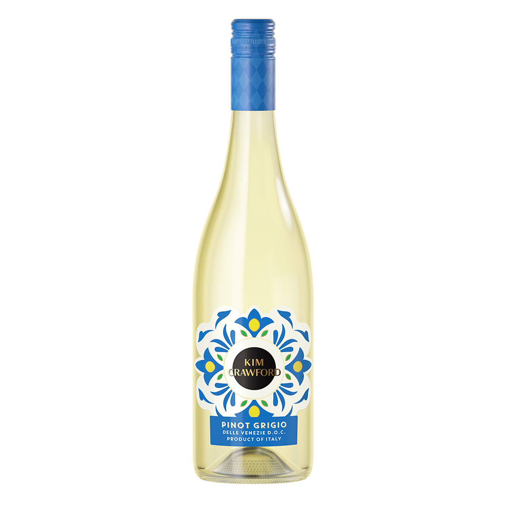 A Bottle of Kim Crawford Pino Grigio on a white background