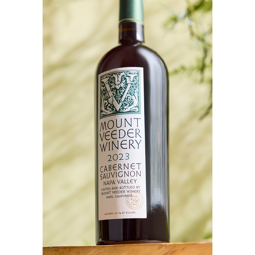 Mount Veeder Winery 2023 Napa Valley Cabernet Sauvignon bottle with 50th anniversary label 