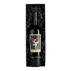 The Prisoner Red Blend etched with "Happy Holidays" in a black gift box