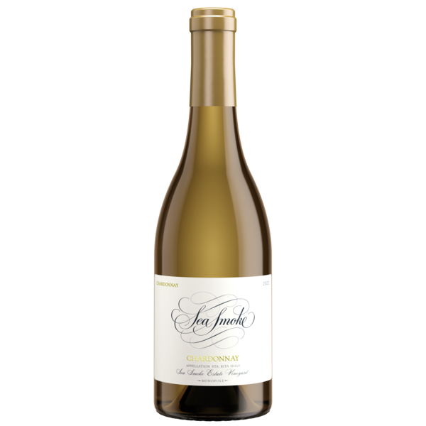 Bottle of Sea Smoke Chardonnay on a white background.