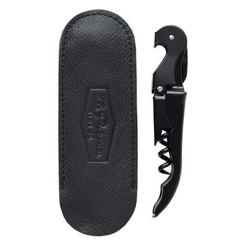 The Prisoner Corkscrew in a leather pouch on a blank background